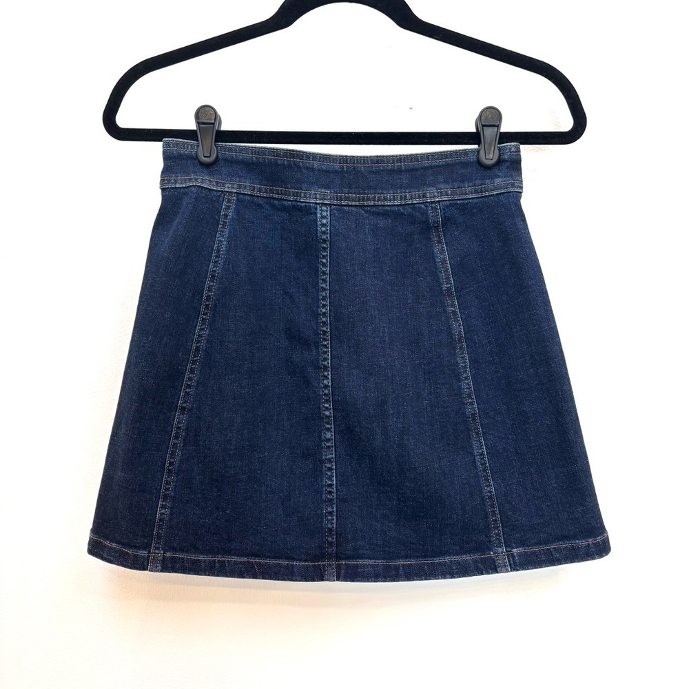 Madewell Stretch Denim A-Line Mini Skirt Button Front Dark Wash Retro Size 0 - Picture 6 of 11
